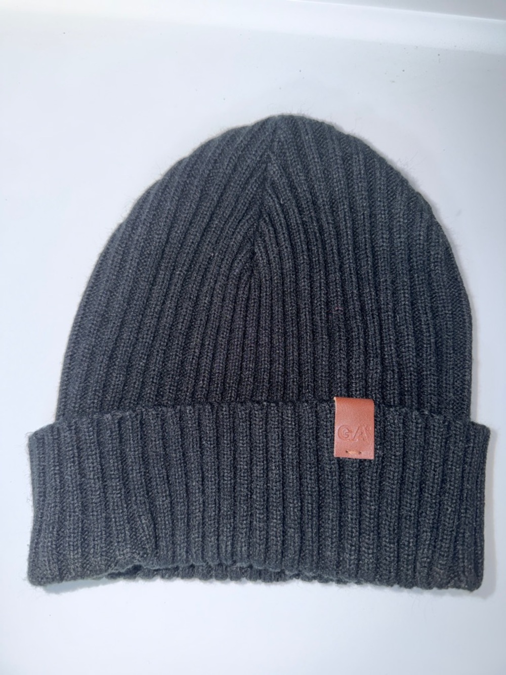 Women’s Gray Ribbed Knit Beanie with Leather Logo